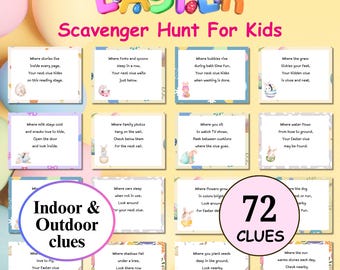 子供向けイースター宝探しゲーム、屋内・屋外イースターゲーム、宝探しのヒント、イースターハントの手がかり、イースターエッグハント、子供向けイースターアクティビティ