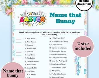 Easter Name That Bunny Trivia Game,Easter Celebration Games,Famous Rabbits, Easter Sunday Games,Printable Easter Egg Games,Easter Party Game