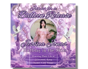 バルーンリリースフライヤー | 追悼フライヤー | 葬儀フライヤー | バルーンリリースフライヤーテンプレート | DIY追悼フライヤー | 編集可能なCanvaテンプレート