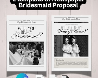 ブライズメイドプロポーズカード | 新聞紙を使ったブライズメイドプロポーズ | メイドオブオナープロポーズカード | ブライズメイドになってくれますか？カード | Canvaテンプレート