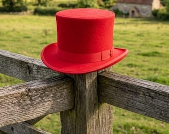 Eleganter Roter Zylinder Hut - Viktorianische Filz Kopfbedeckung für Hochzeiten, Cosplay, und formale Veranstaltungen