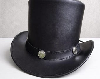 Handmade Black Leather Top Hat – Steampunk Festival Costume