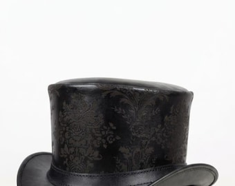Handmade Black Leather Top Hat – Victorian Steampunk Style