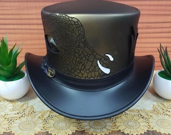 Handmade Leather Dragon Eye Top Hat | Steampunk Cosplay