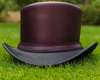 Handmade Purple Leather Top Hat – Unique Steampunk fashion hat , Cosplay Gothic wear
