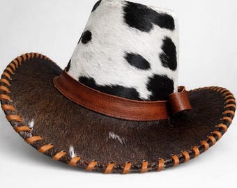 Handmade Custom Brown Cowhide Leather Western Cowboy Hat – Rugged Western Style , Rodeo festival wear