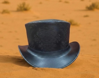 Handmade Black Leather Top Hat – Victorian Steampunk Style