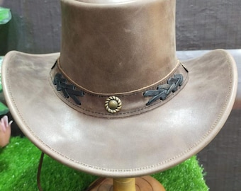 Handmade Brown Leather Cowboy Hat – Rustic Western Style