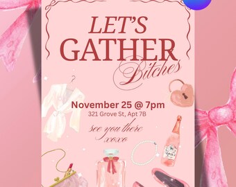 Friendsgiving Invitation Template | Pink Glam Girls Night Evite (Canva, Digital Download)