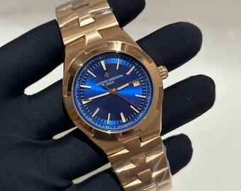 Vintage Vacheron Constantin Automatic Movement Blue Dial Rose Gold Stainless Steel Strap Men's Wrist watch | Birthday Gift | Christmas gift