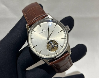 Vintage Jaeger-LeCoultre Automatic Chronograph Watch | Silver Case, Silver Dial, Brown Leather Strap Watch for Men