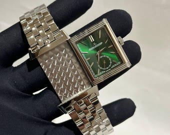 Vintage Jaeger-LeCoultre Reverso Watch | Stainless Steel Green Dial Men's Wristwatch | Free Shipping