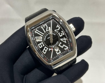 Vintage Franck Muller Automatic Yachting Watch | Black Dial Leather Strap Watch For Men / Wrist Watch