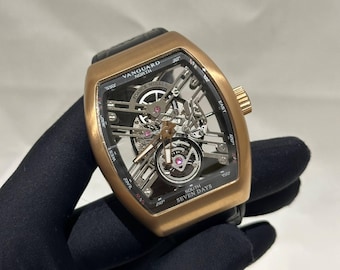 Vintage Franck Muller Automatic Men's Watch | Transparent Dial, Black Leather Strap Watch For Men