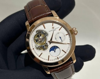 Vintage Vacheron Constantin Automatic Movement White Dial Brown Leather Strap Men's Wrist watch | Birthday Gift | Christmas gift