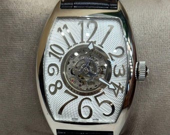 Vintage Franck Muller Automatic movement White dial Black leather strap Men Watch | Birthday Gift | Christmas gift | Wrist Watch