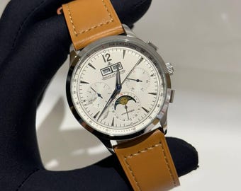 Vintage Jaeger-LeCoultre Automatic Movement White Dial Tan Brown Leather Strap Men's Wrist watch | Birthday Gift | Christmas gift