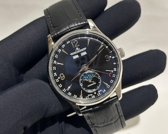 Vintage Jaeger-LeCoultre Automatic Movement Black Dial Black Leather Strap Men's Wrist watch | Birthday Gift | Christmas gift