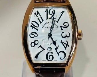 Vintage Franck Muller Automatic movement White dial Brown leather strap Men Watch | Birthday Gift | Christmas gift | free shipping |