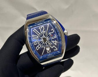 Vintage Franck Muller Automatic Watch | Blue Dial, Leather/Rubber Strap, Date Indicator Men's Wrist Watch