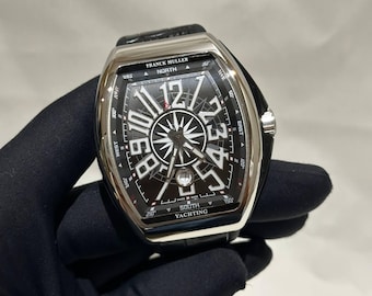 Vintage Franck Muller Automatic Yachting Watch | Black Dial Leather Strap Watch For Men