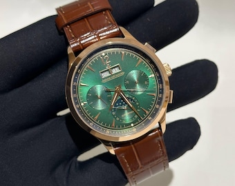 Vintage Jaeger-LeCoultre Automatic Movement Green Dial Brown Leather Strap Men's Wrist watch | Birthday Gift | Christmas gift