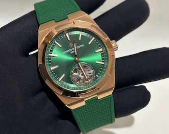 Vintage Vacheron Constantin Automatic Movement Green Dial Green Rubber Strap Men's Wrist watch | Birthday Gift | Christmas gift