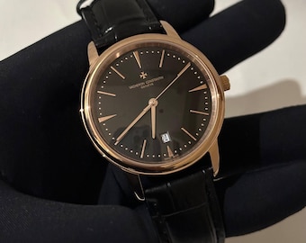 Vintage Vacheron Constantin Automatic Movement Black  Dial Black Leather Strap Men's Wrist watch | Birthday Gift | Christmas gift
