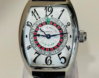 Vintage Franck Muller Automatic movement White dial Black leather strap Men Watch | Birthday Gift | Christmas gift | free shipping |