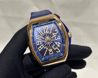 Vintage Franck Muller Automatic Men's Watch | Blue Dial, Rose Gold Case, Leather/Rubber Strap Watch For Men