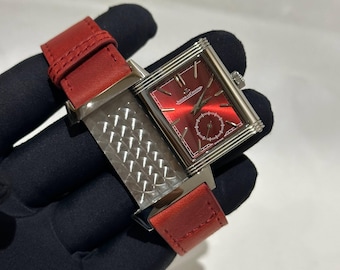 Vintage Jaeger-LeCoultre Reverso Red Men's Watch | Red Dial, Leather Strap, Quartz Movement | Vintage Timepiece