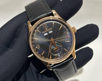 Vintage Jaeger-LeCoultre Automatic Movement Black Dial Black Leather Strap Men's Wrist watch | Birthday Gift | Christmas gift