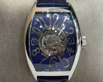 Vintage Franck Muller Automatic movement Blue dial Blue leather strap Men Watch | Birthday Gift | Christmas gift | Wrist Watch