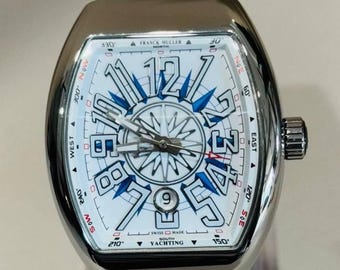 Vintage Franck Muller Automatic Movement White  Dial White leather/Rubber Strap Men Watch | Birthday Gift | free shipping | Wrist Watch