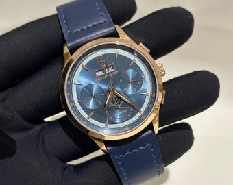 Vintage Jaeger-LeCoultre Automatic Movement Blue Dial Blue Leather Strap Men's Wrist watch | Birthday Gift | Christmas gift