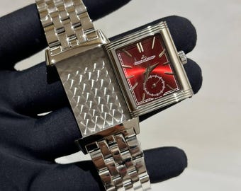 Vintage Jaeger-LeCoultre Reverso Watch | Quartz Movement Stainless Steel Red Dial Men's Wristwatch | Luxury Timepiece