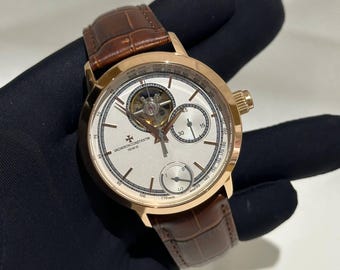 Vintage Vacheron Constantin Automatic Movement White Dial Brown Leather Strap Men's Wrist watch | Birthday Gift | Christmas gift