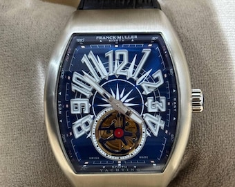 Vintage Franck Muller Automatic Movement Blue Dial Black leather Strap Men Watch | Birthday Gift | free shipping | Wrist Watch