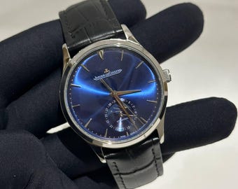 Vintage Jaeger-LeCoultre Automatic Movement Blue Dial Black Leather Strap Men's Wrist watch | Birthday Gift | Christmas gift