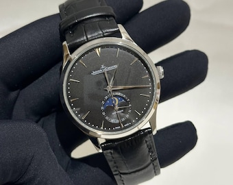 Vintage Jaeger-LeCoultre Automatic Movement Black Dial Black Leather Strap Men's Wrist watch | Birthday Gift | Christmas gift