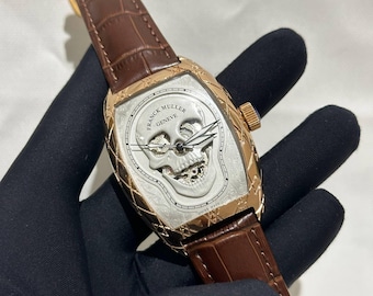 Vintage Franck Muller Automatic movement Skull dial Brown leather strap Men Watch
