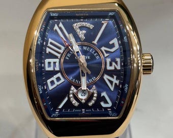 Relógio masculino vintage Franck Muller com movimento automático, indicador de data, mostrador azul e pulseira de couro azul | Presente de aniversário | Presente de Natal