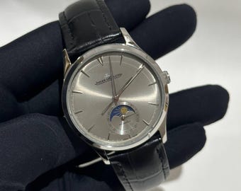 Vintage Jaeger-LeCoultre Automatic Movement Grey Dial Black Leather Strap Men's Wrist watch | Birthday Gift | Christmas gift