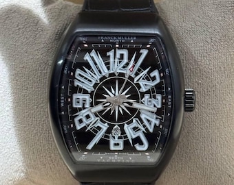Vintage Franck Muller Automatic Movement Full Black  Dial Black leather/Rubber Strap Men Watch | Birthday Gift | free shipping | Wrist Watch