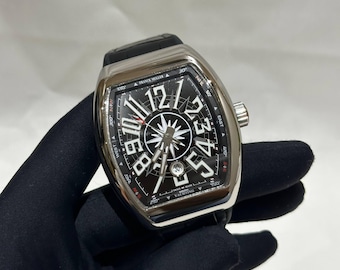 Vintage Franck Muller Automatic Yachting Watch | Black Dial Leather Strap Men's Wrist Watch