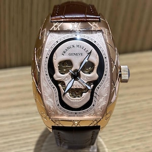 Vintage Franck Muller Automatic movement Skull dial Brown leather strap Men Watch | Birthday Gift | Christmas gift | | Wrist Watch
