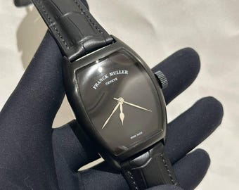 Vintage Franck Muller Full Black Automatic Watch | Black Steel Case, Leather Strap Men's Wrist Watch