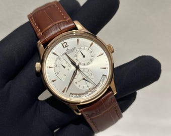 Vintage Jaeger-LeCoultre Automatic Chronograph Watch | Rose-Gold Steel Case, Brown Leather Strap Wrist Watch