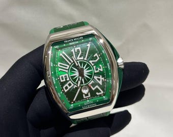 Vintage Franck Muller Automatic Watch | Green Dial, Leather/Rubber Strap, Date Indicator Men's Wrist Watch