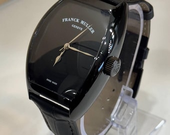 Vintage Franck Muller Full Black Automatic movement Black dial Black leather strap Men Watch | Birthday Gift | Christmas gift |